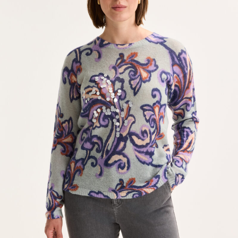 Mayerline Mohairtrui met barokke print en ronde hals