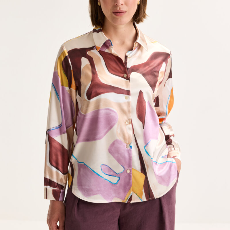 Mayerline Hemdblouse in elastisch satijn met aquarelprint