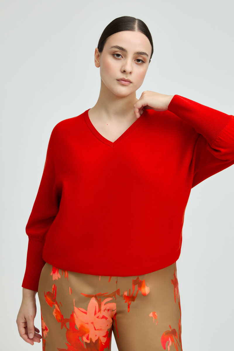 Xandres Zachte trui met V-hals rood