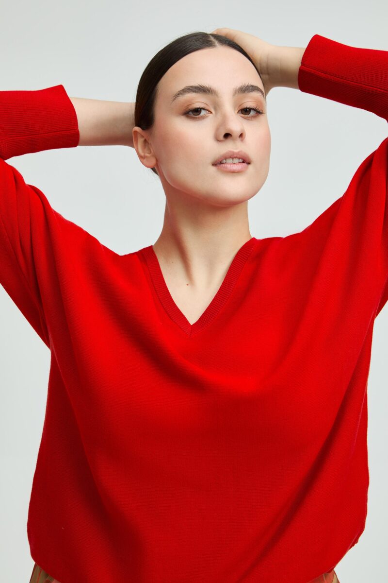 Xandres Zachte trui met V-hals rood - Afbeelding 2