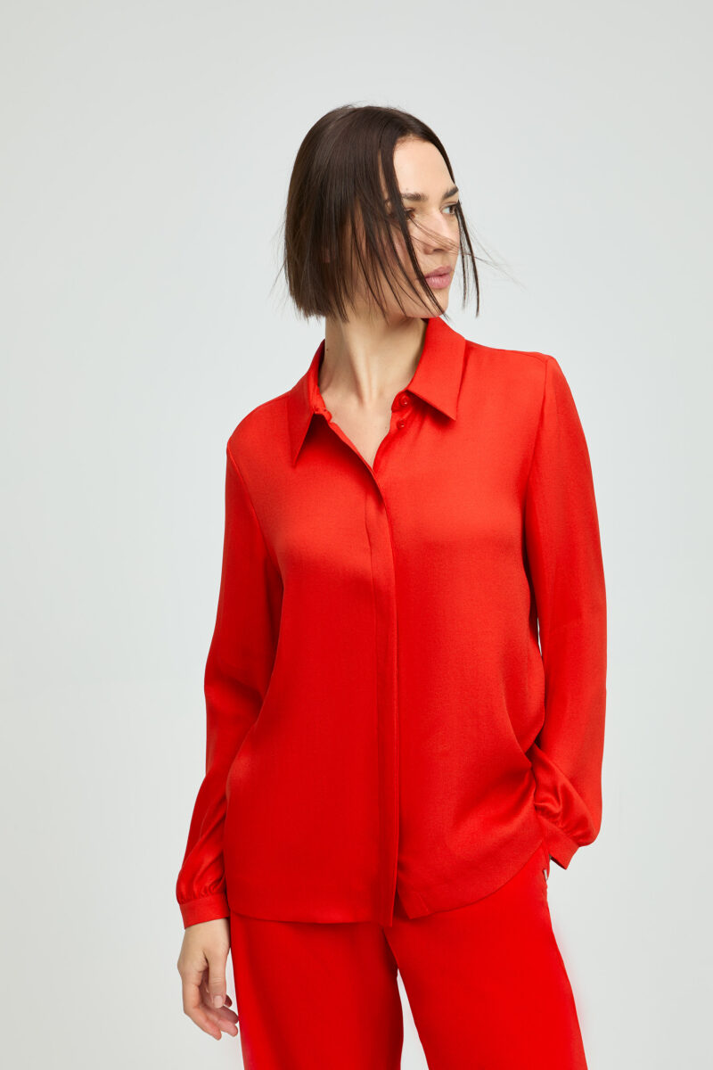 Xandres Elegante blouse met hemdkraag rood