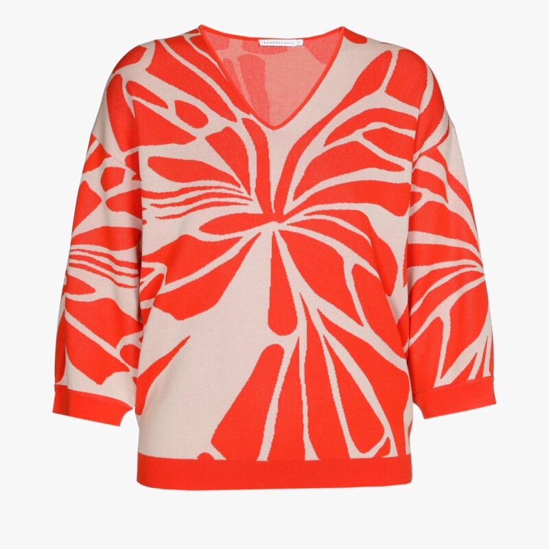 Xandres Jacquard trui met V-hals rood