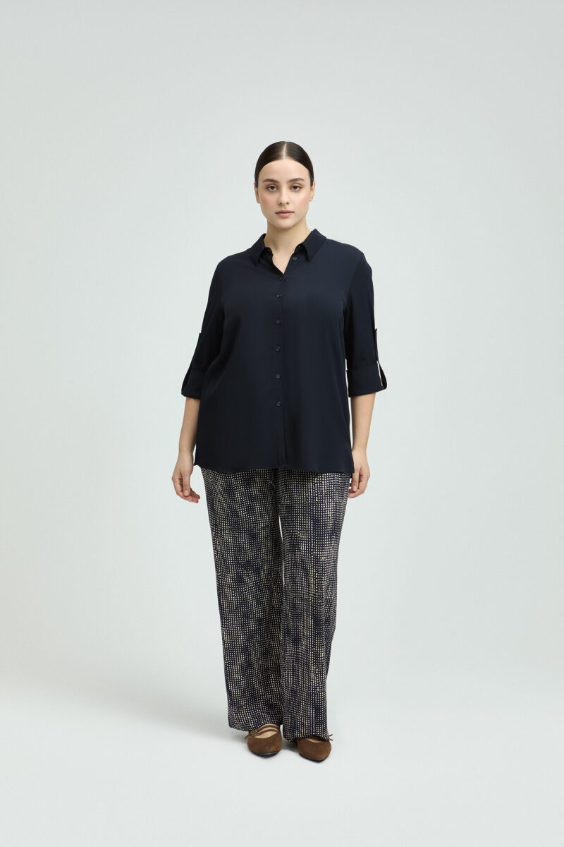 Xandres Broek met speels motief blauw/ecru