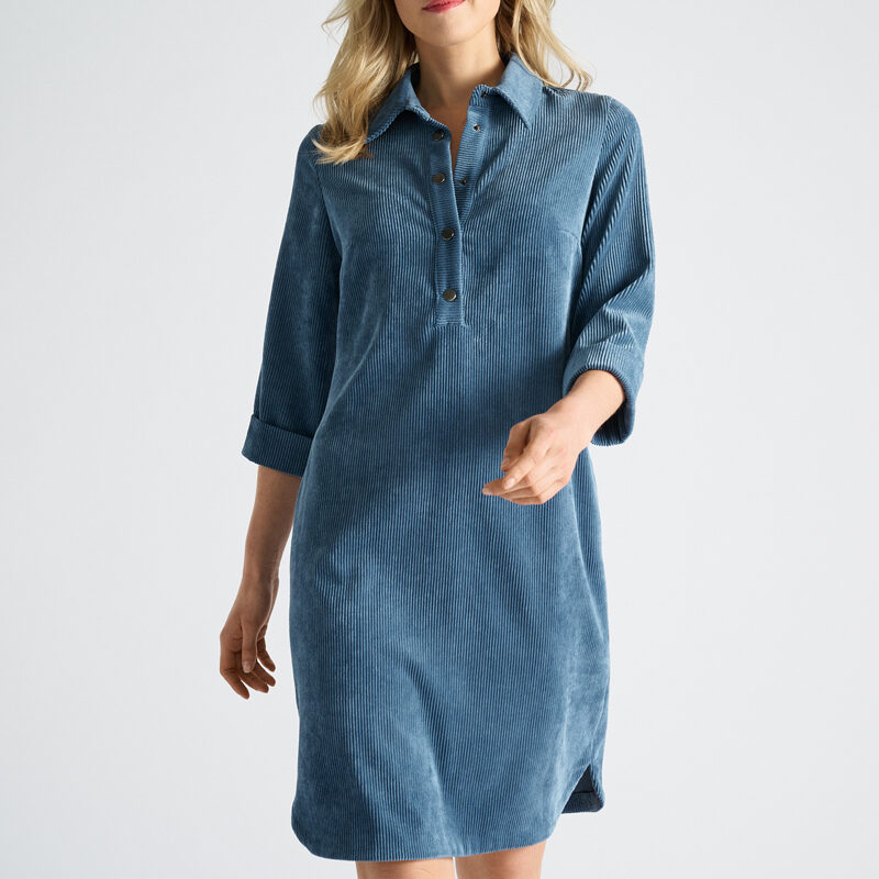 Marie Mero kleed velours jeansblauw