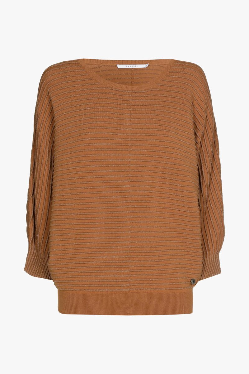 Xandres Trui in lurex met ronde hals cognac