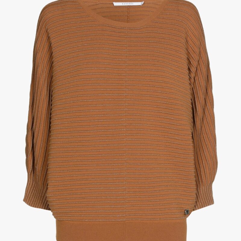 Xandres Trui in lurex met ronde hals cognac