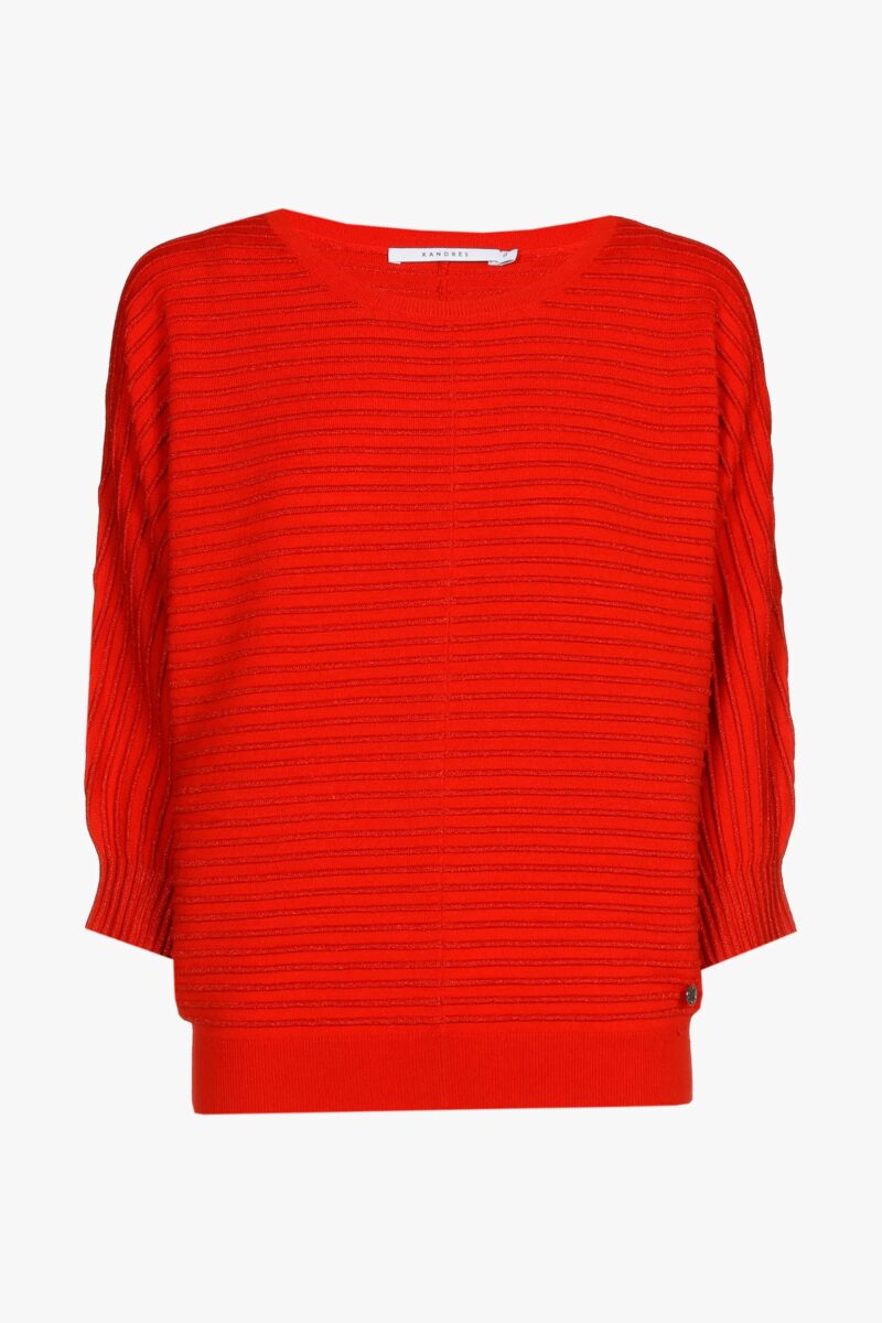 Xandres Trui in lurex met ronde hals rood