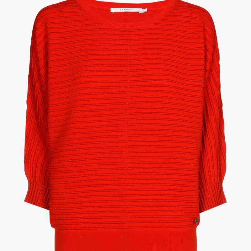 Xandres Trui in lurex met ronde hals rood