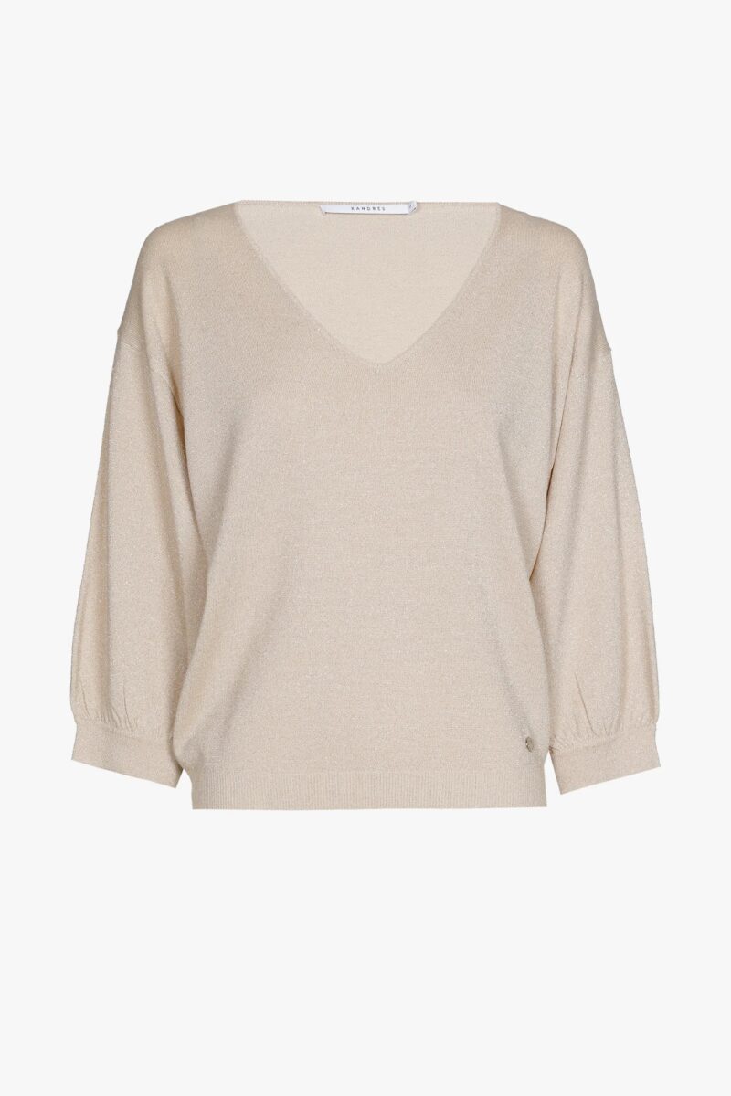 Xandres Lurex trui met V-hals champagne