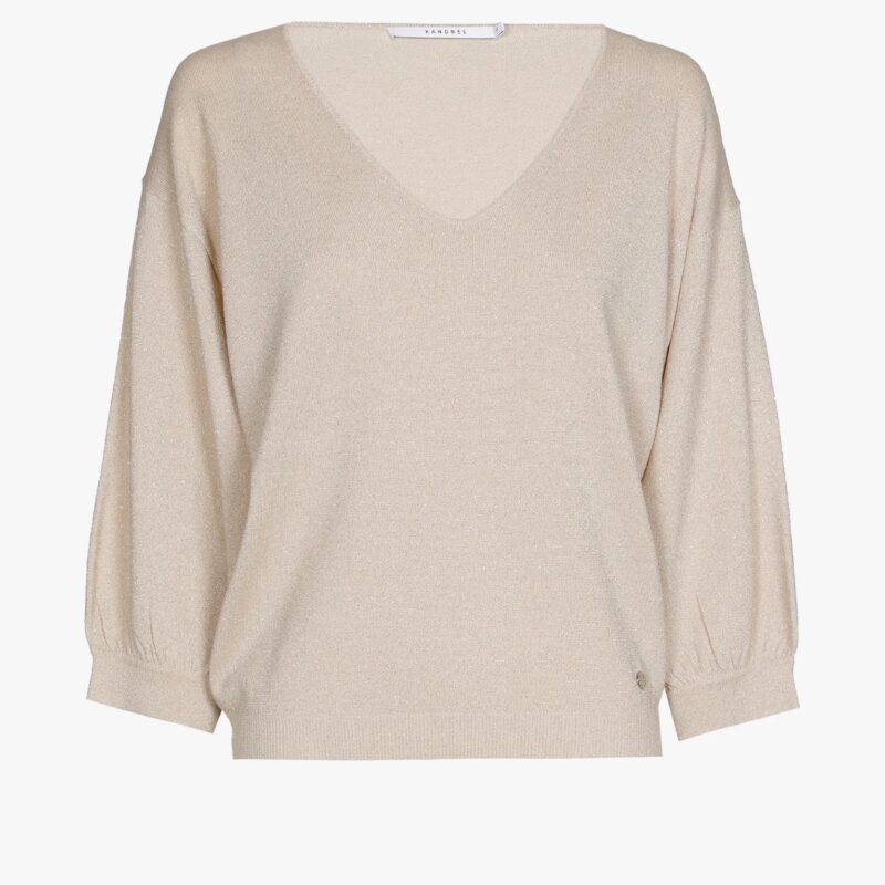 Xandres Lurex trui met V-hals champagne