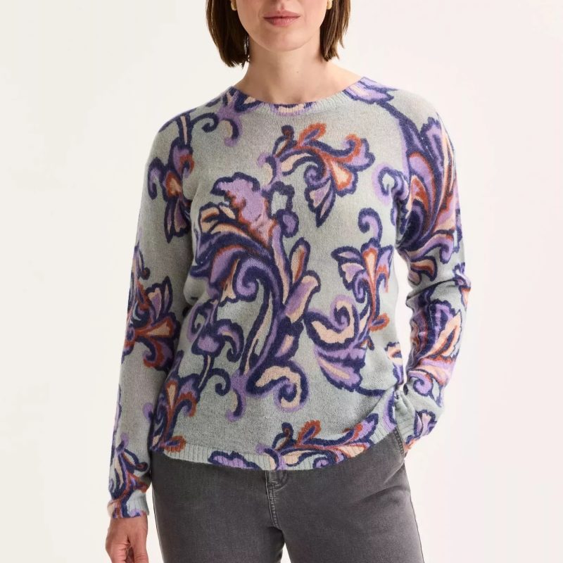 Mayerline Mohairtrui met barokke print en ronde hals