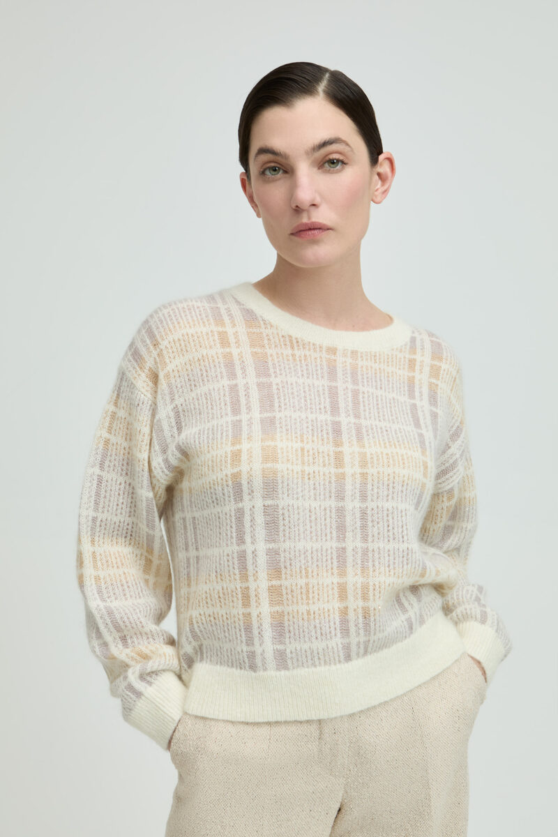 Xandres pull ruitenmotief beige