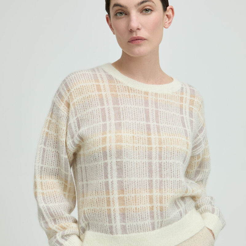 Xandres pull ruitenmotief beige