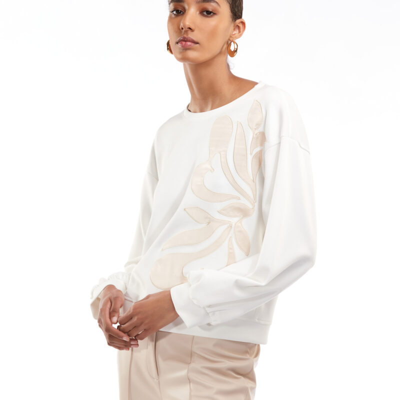 Atmos pull ecru satin beige bloem