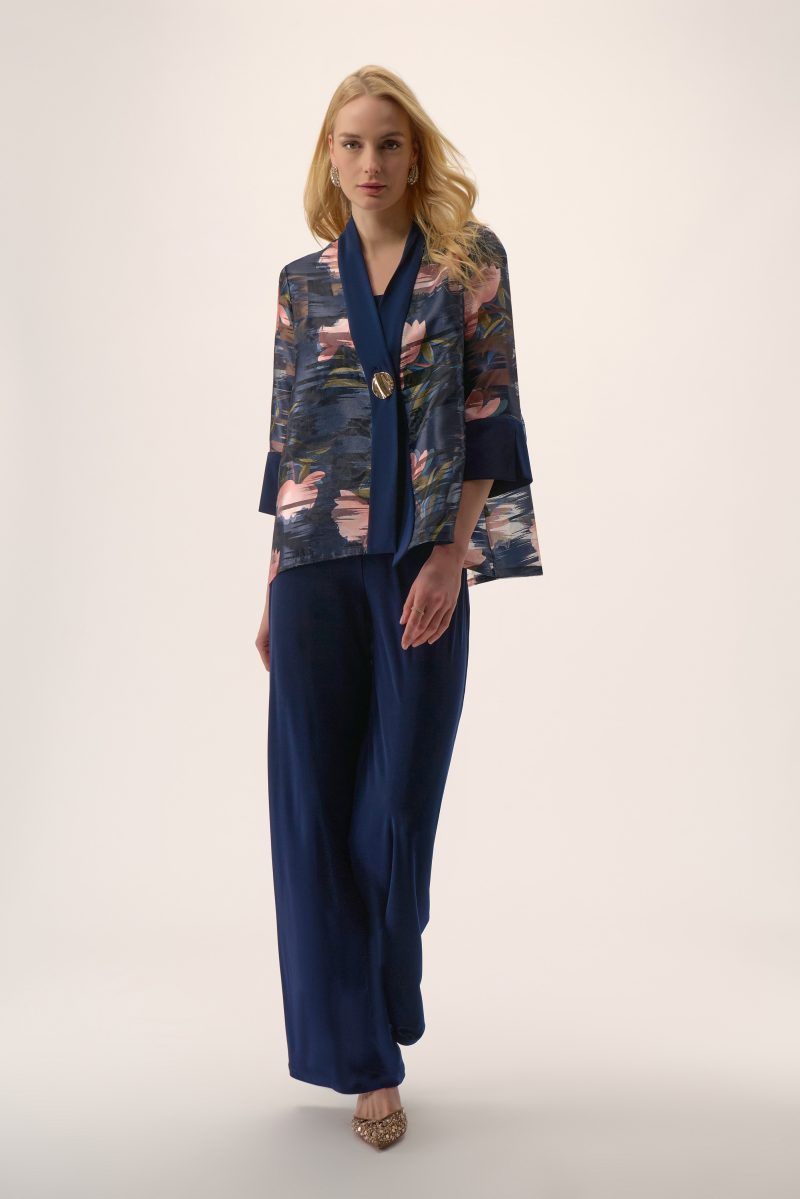 Joseph Ribkoff vest blauw/rose print - Afbeelding 3