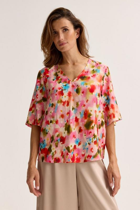 Mayerline V-halsblouse met aquarelprint rose
