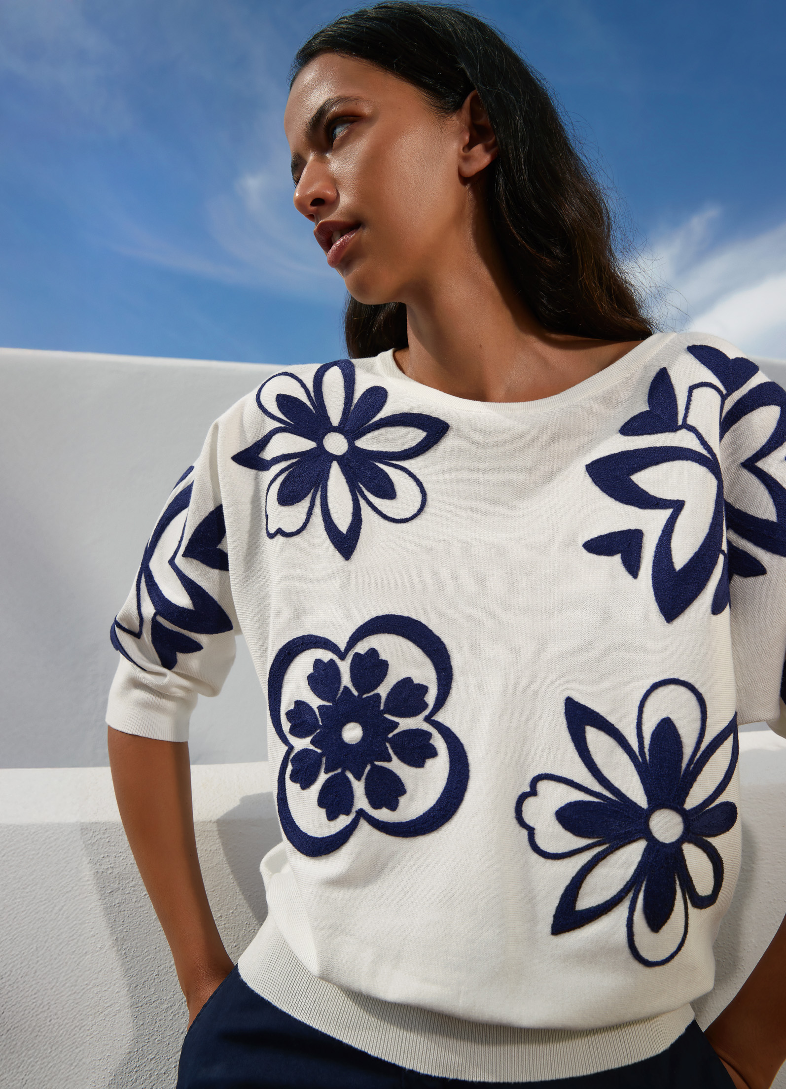 Atmos pull ecru, marine flowers