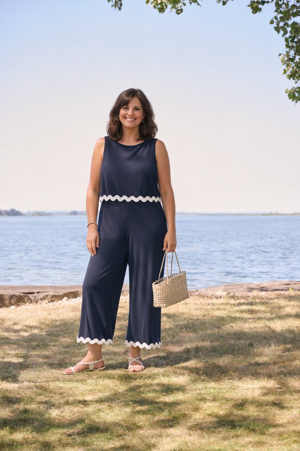 Joseph Ribkoff jumpsuit witte bies marine 262144