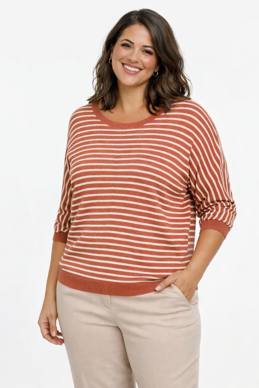 Xandres Gestreepte pull met pofmouw gaboni rose