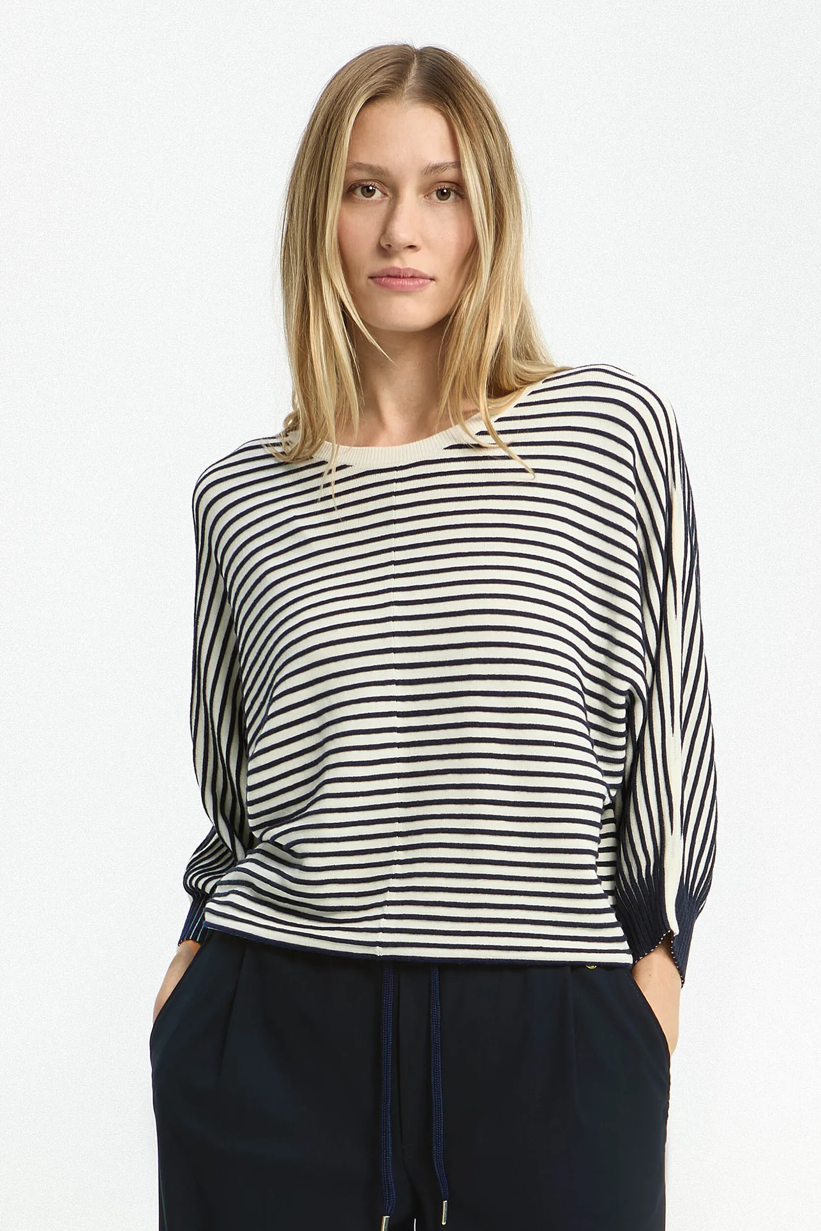 Xandres Gestreepte pull met pofmouw gaboni marine