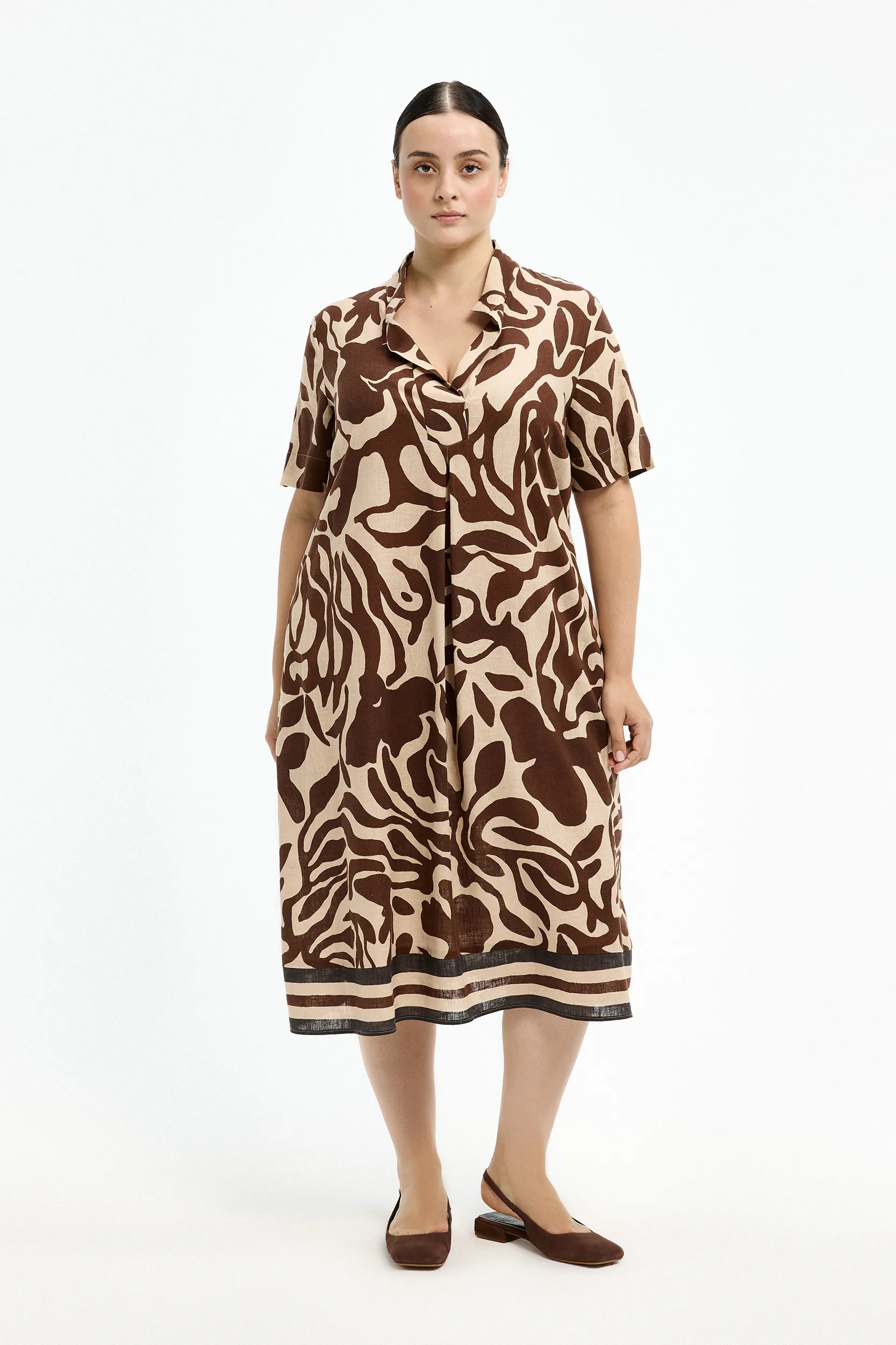 Xandres Jurk met organisch motief bruin