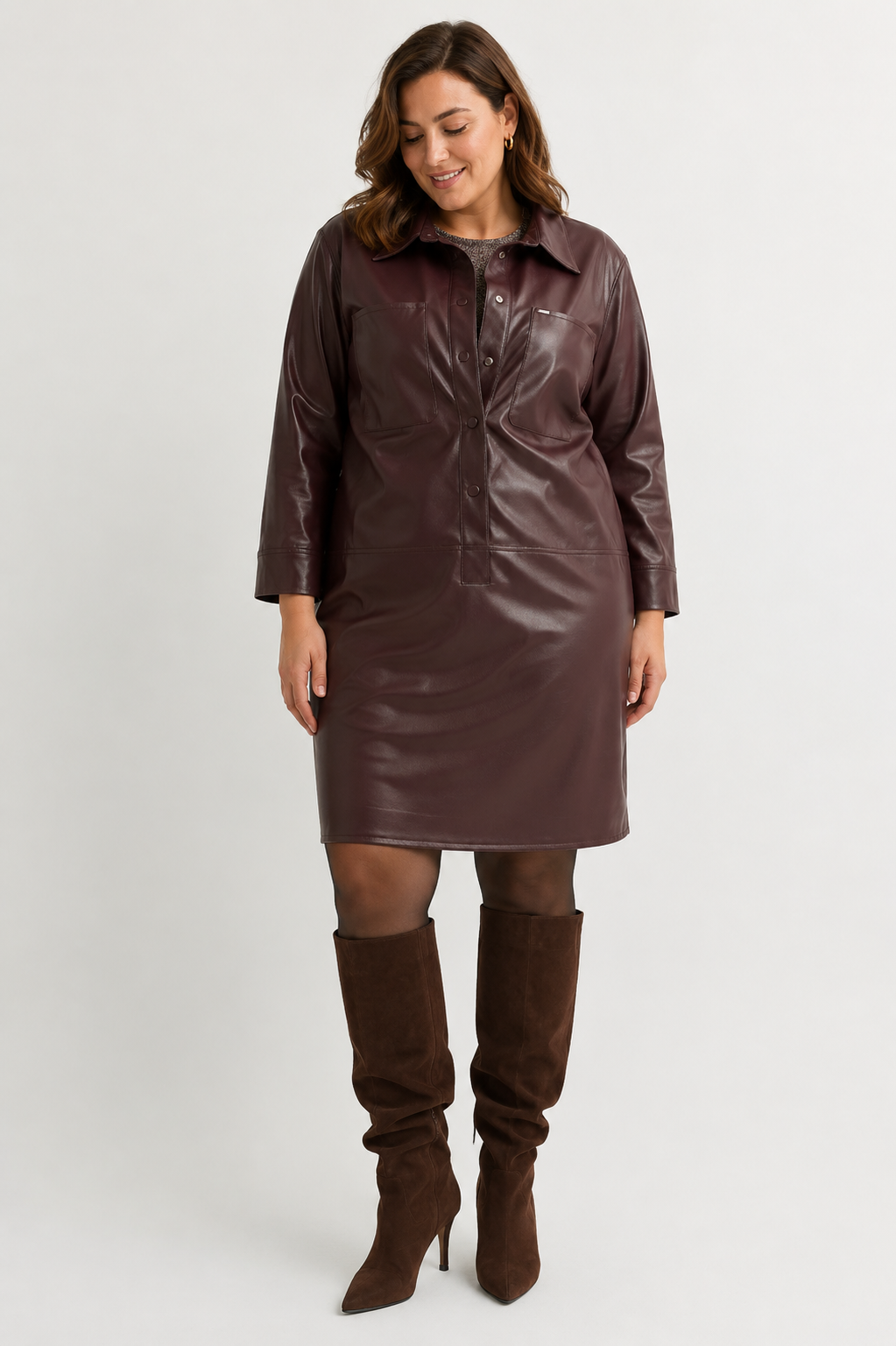Xandres kleed faux leather bruin