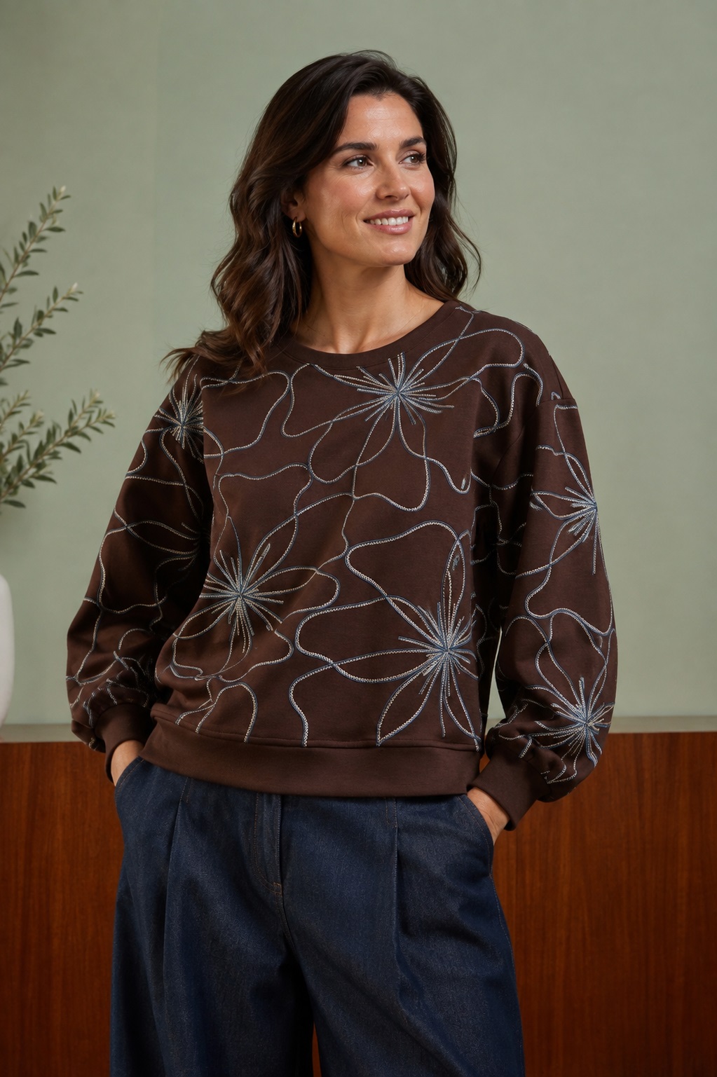Atmos sweater bruin/lichtblauw