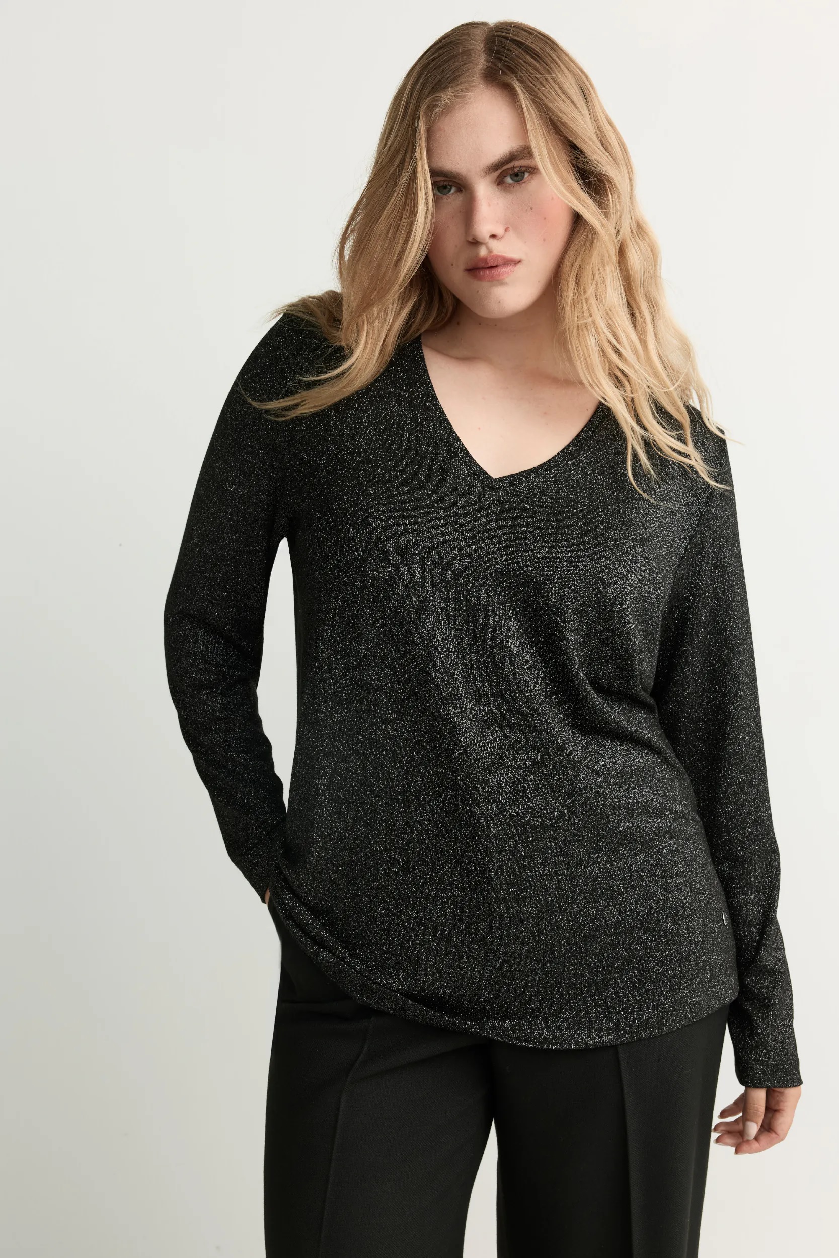 Xandres t-shirt lurex zwart XHELLAS