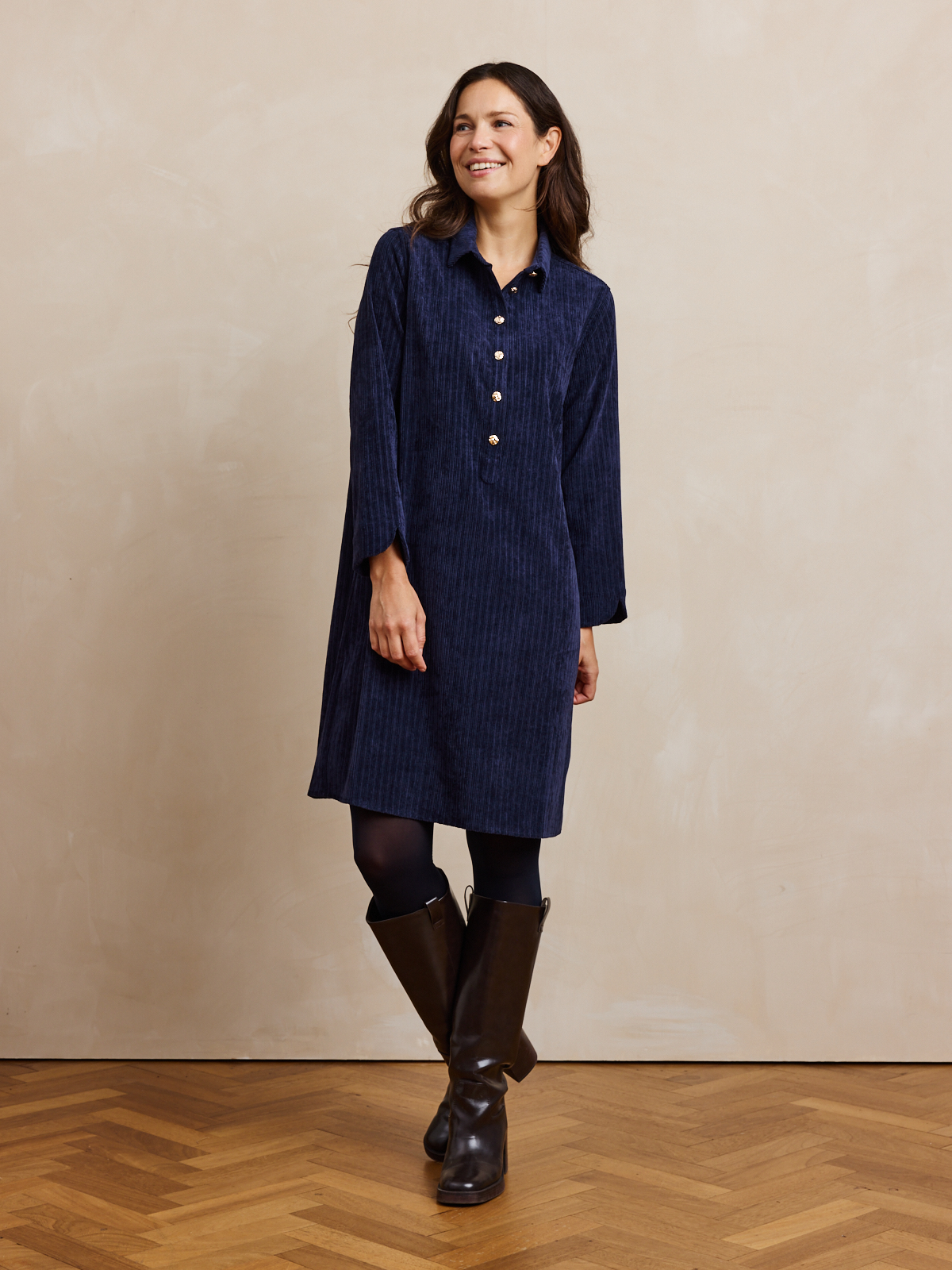 Comme Ca kleed ribvelours navy